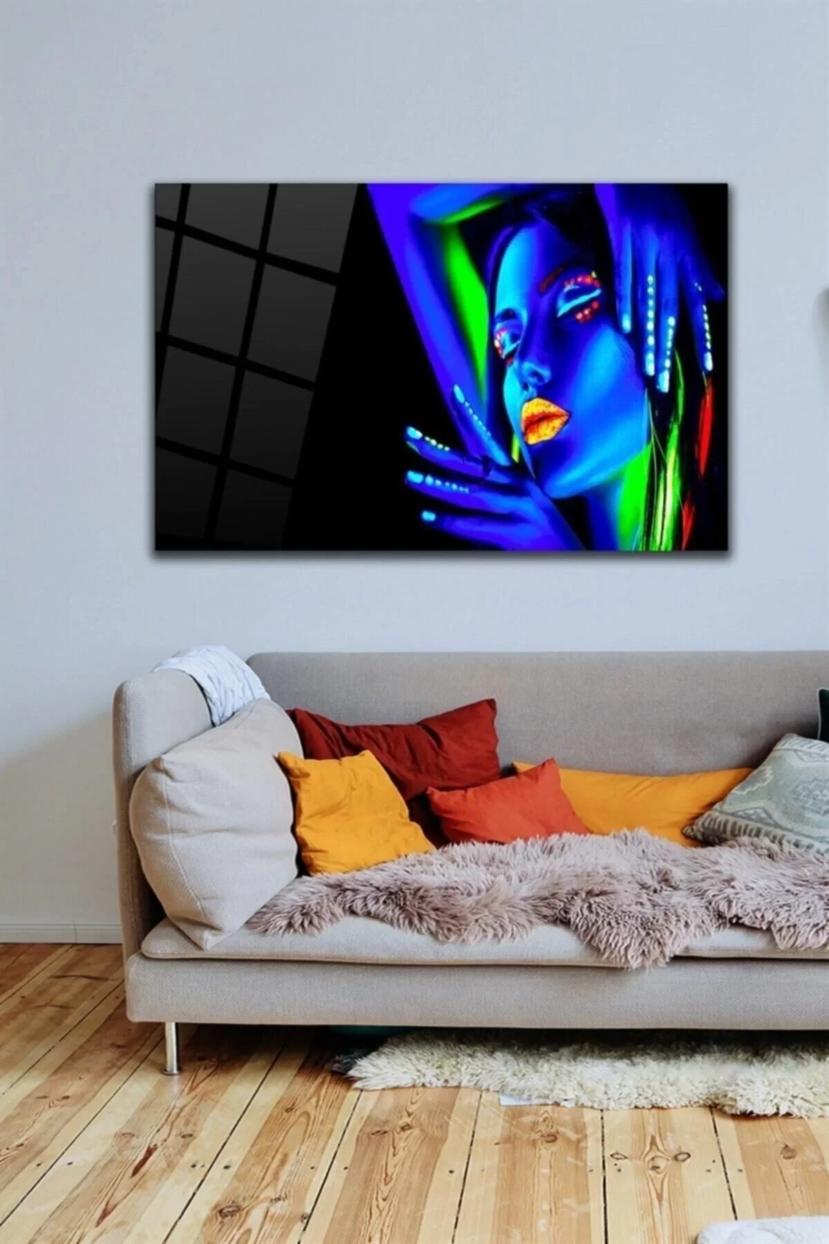 Neon Woman Glass Painting Wall Decoration