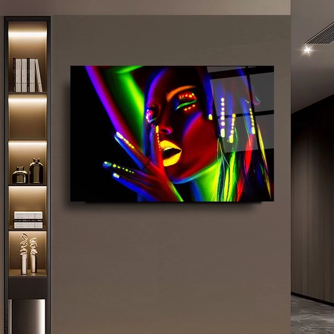 Neon Woman Artistic Glass Painting