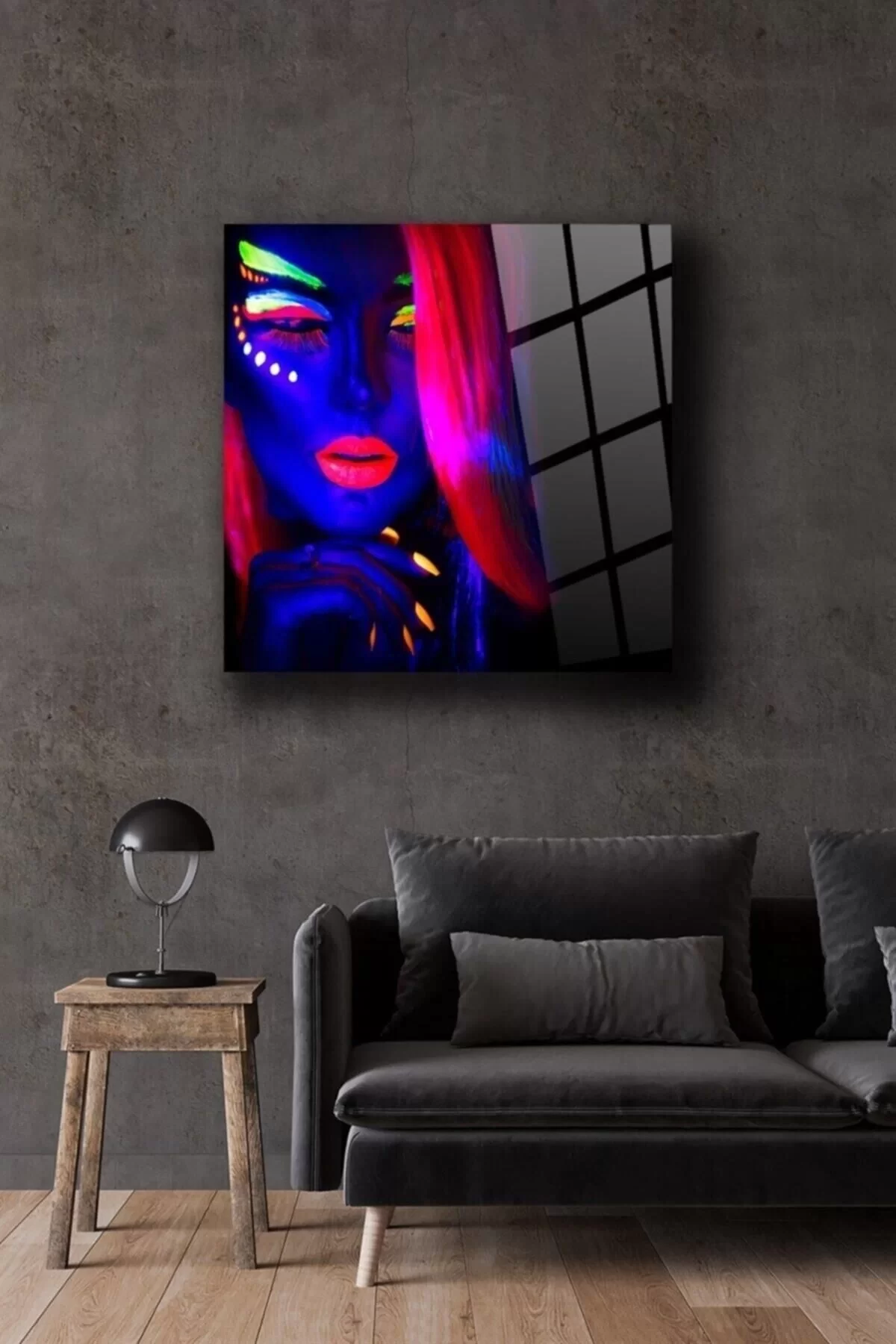 Neon Girl Glass Painting Wall Decoration, Home Decoration, Wall Painting, Home Gift