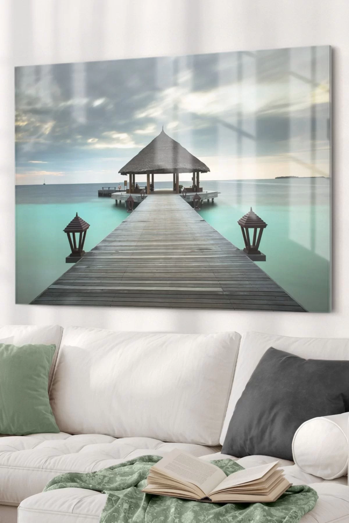 Ocean And Pier | Landscape Themed Glass Painting | 50x70cm