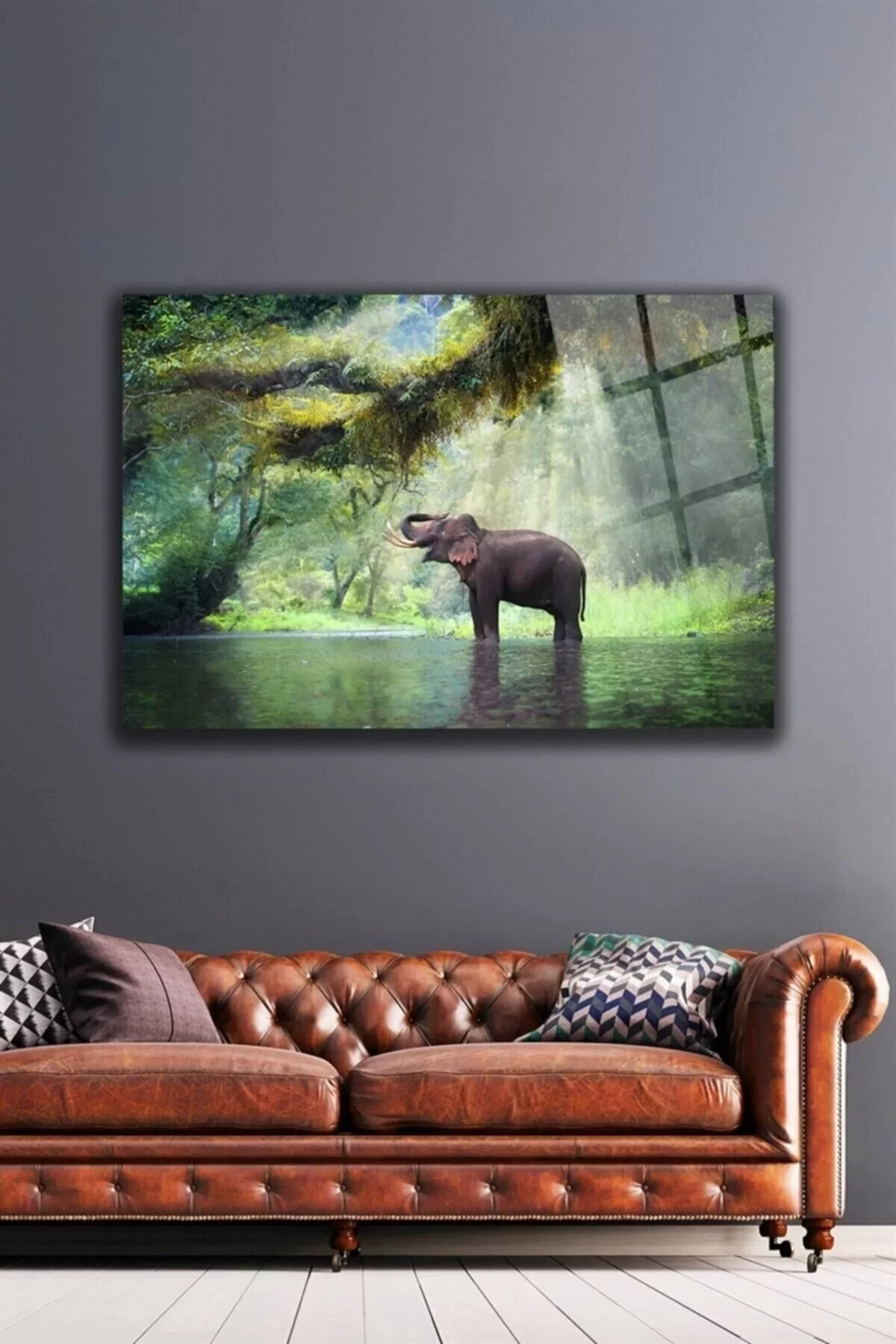 Forest And Elephant Glass Painting Wall Decoration