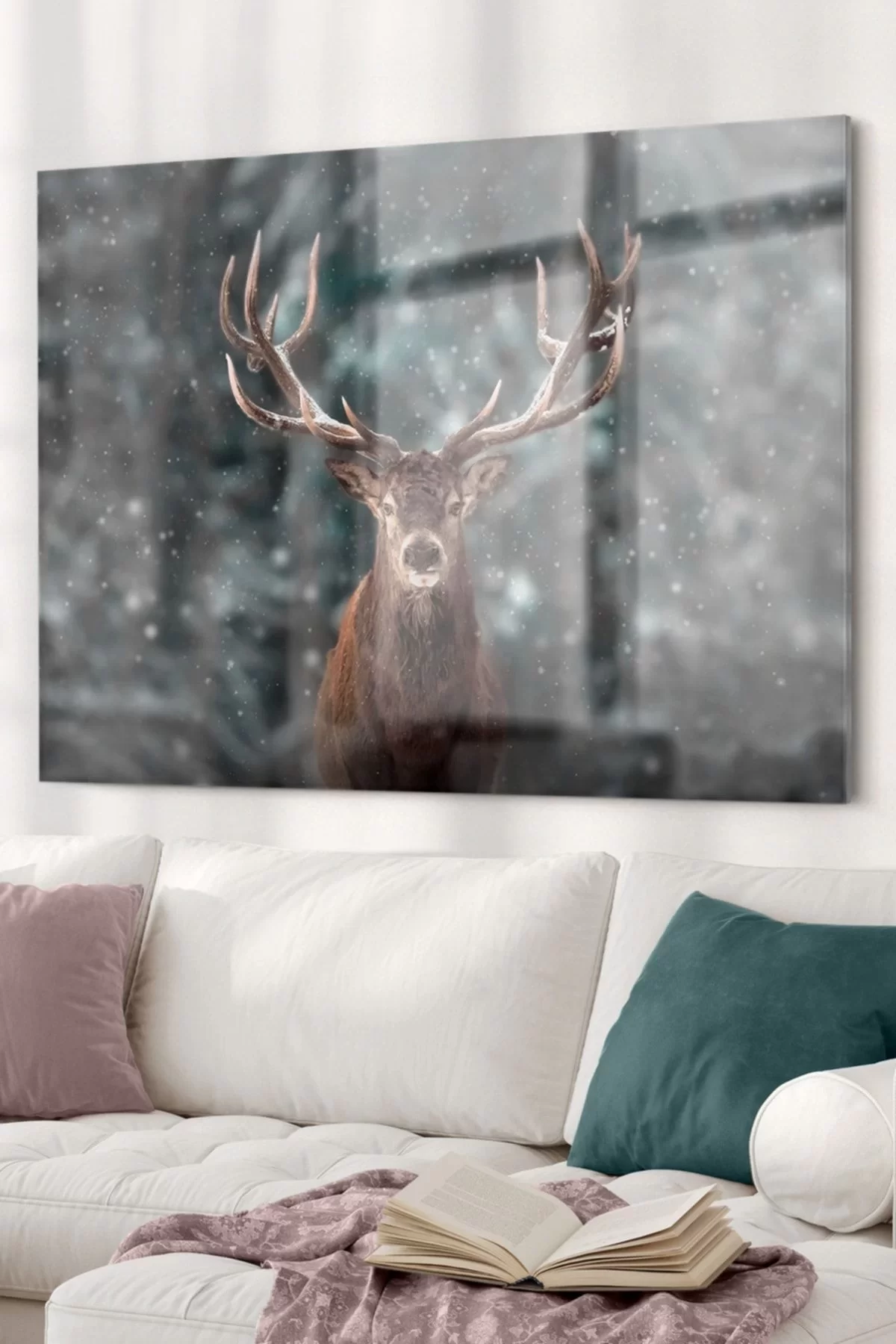 Forest And Deer Animal | Nature Themed Glass Painting | 50x70cm