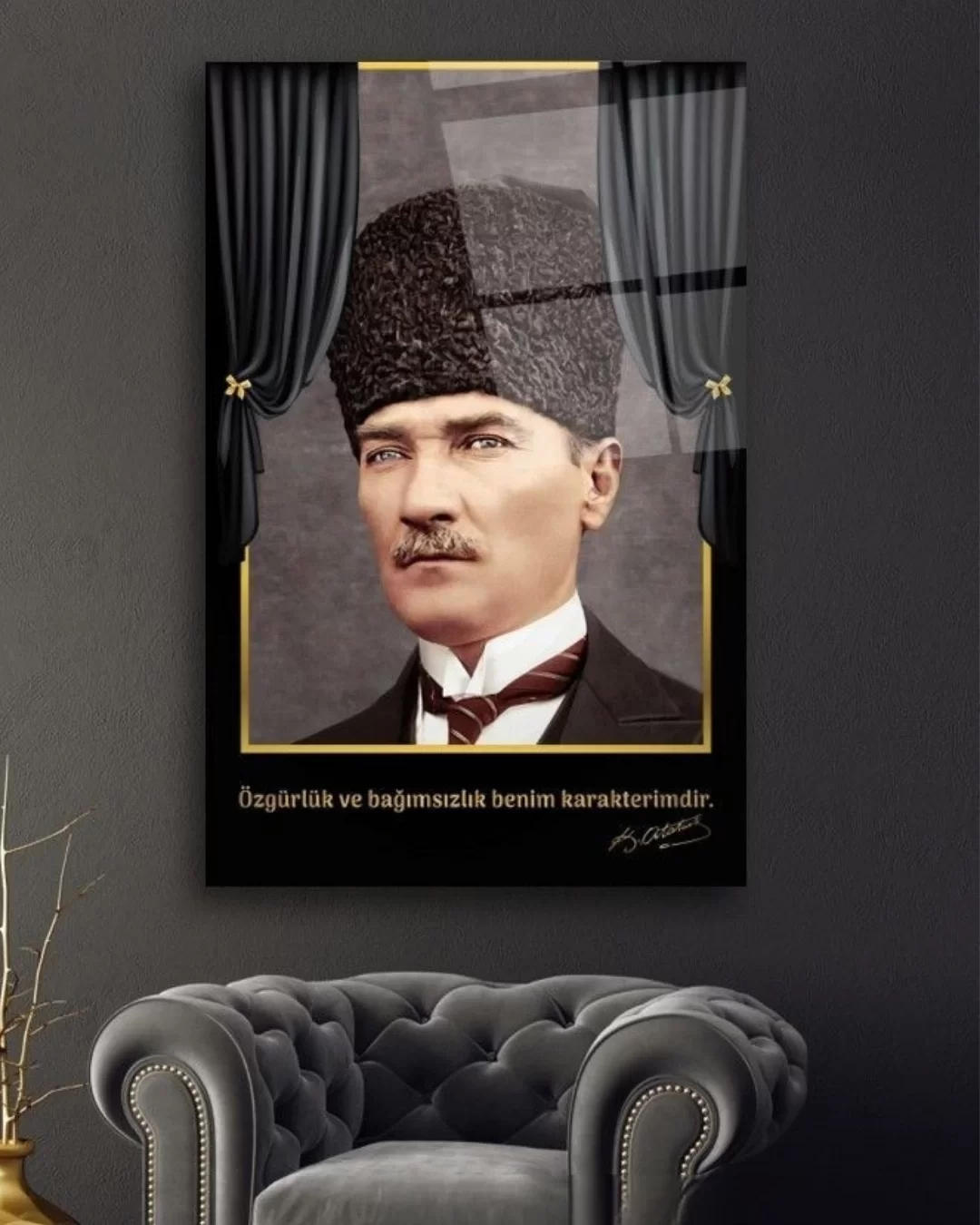 Freedom and Independence Ataturk Glass Painting