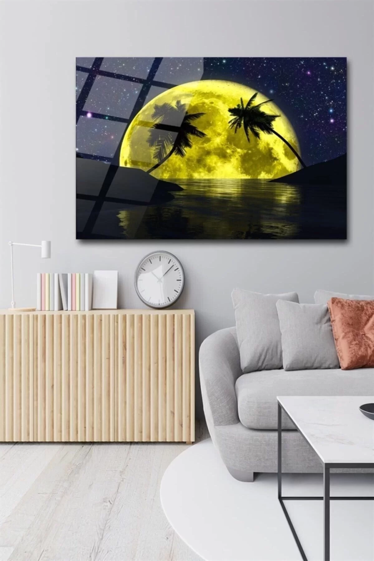 Palm Tree And Full Moon Glass Painting Wall Decoration