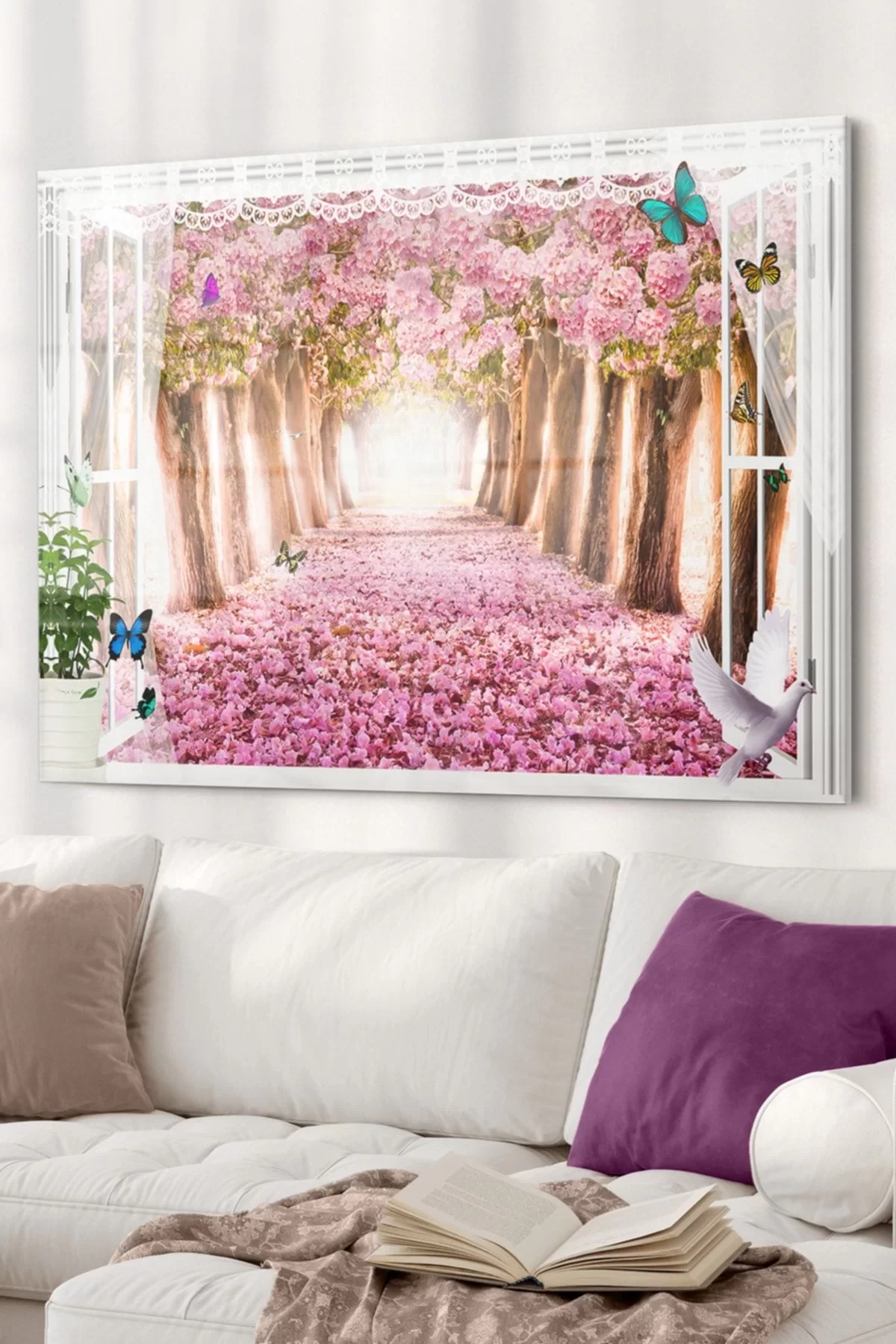 Pink Tree Road | Nature Themed Glass Painting | 50x70cm