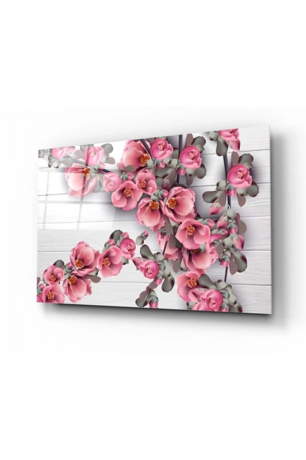 Pink Flower Patterned Glass Table 50x70 Cm