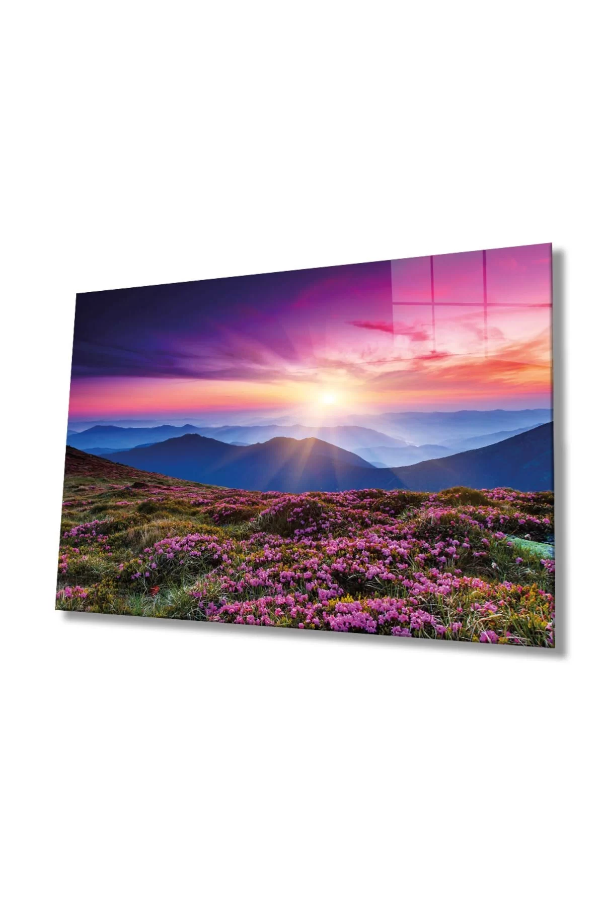 Pink Mountain View Glass Painting, Home And Office Wall Decoration,