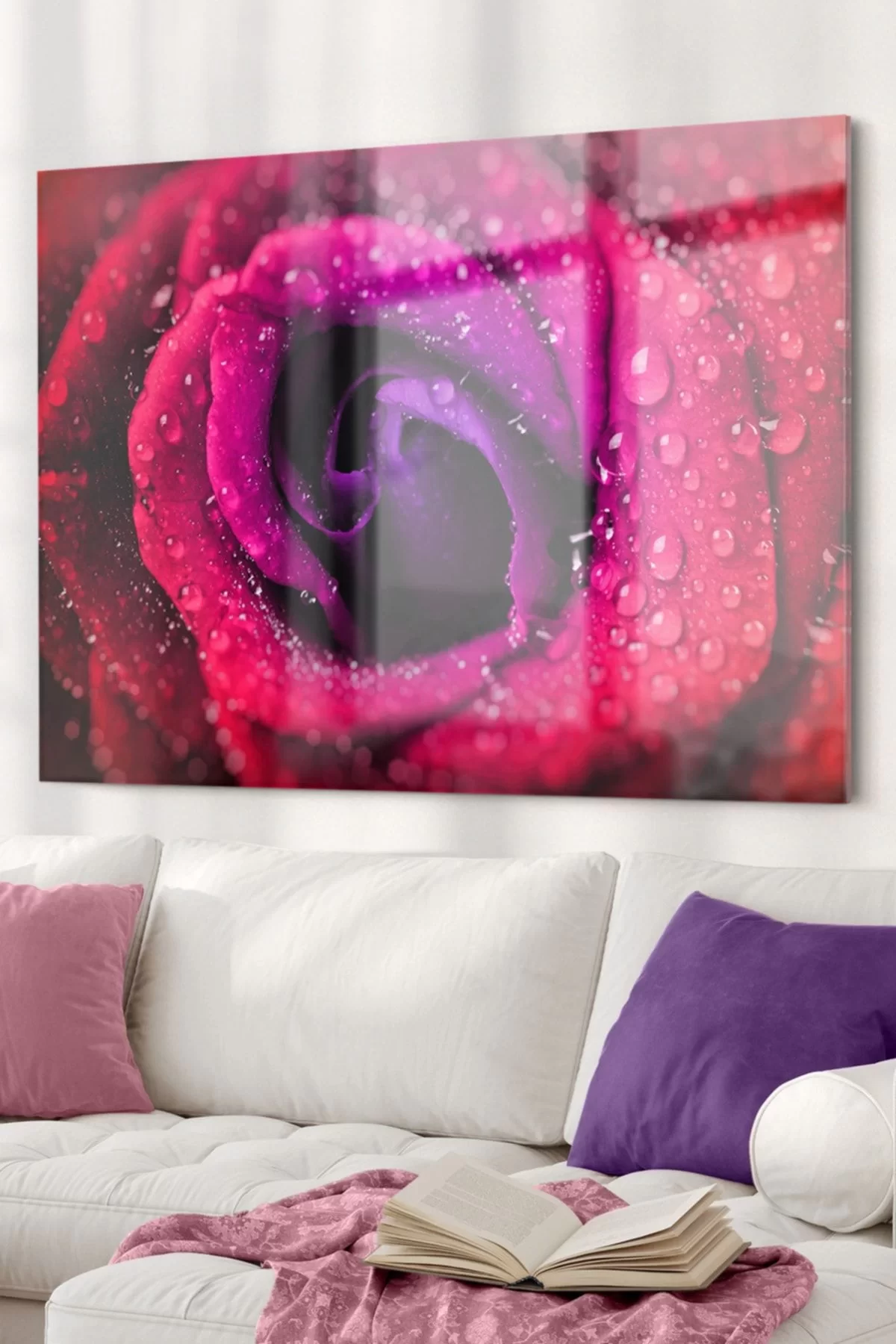 Pink Rose| Floral Themed Glass Table | 50x70cm