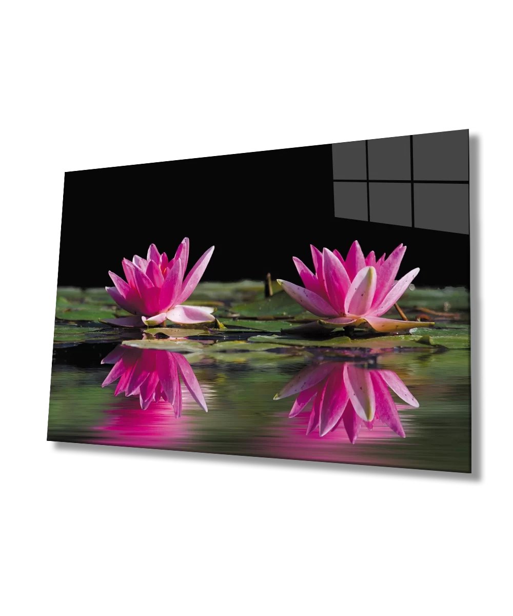 Pink Lotus Flower Glass Painting