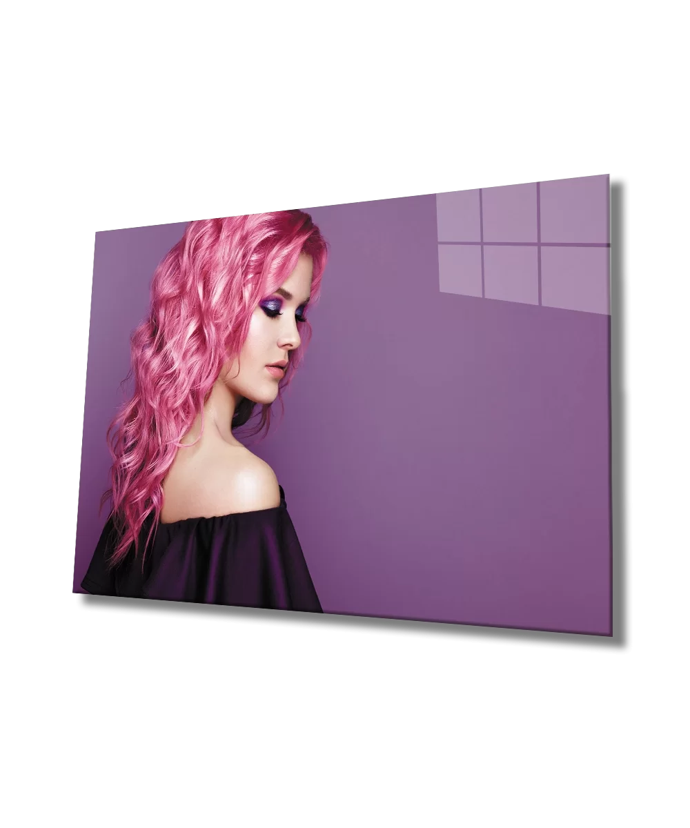 Pink Haired Woman Glass Painting Pink Haired