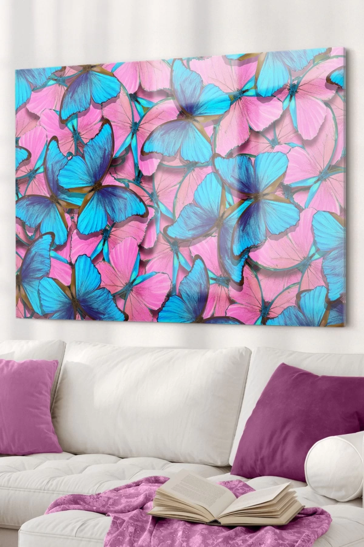 Pink And Blue Butterfly | Animal Themed Glass Painting | 50x70cm