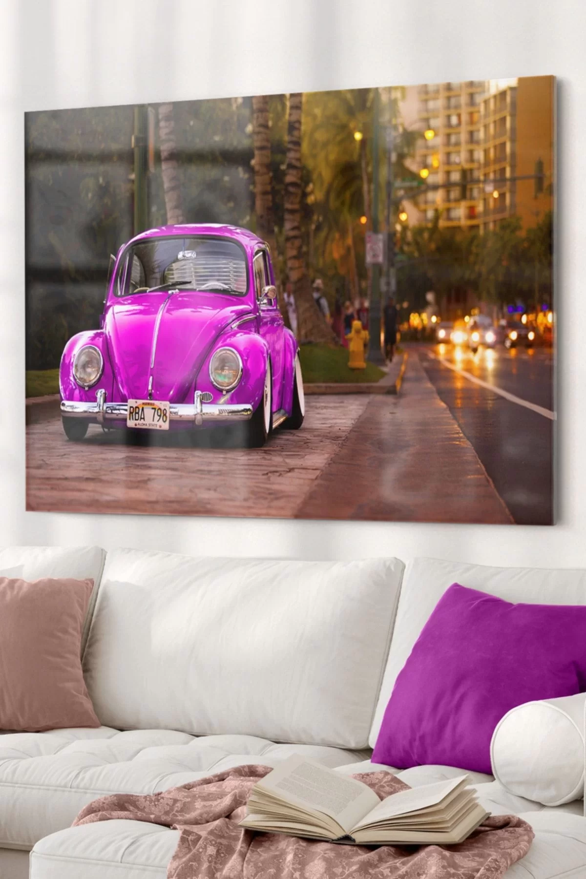 Pink Vosvos Car | Car Themed Glass Painting | 50x70cm