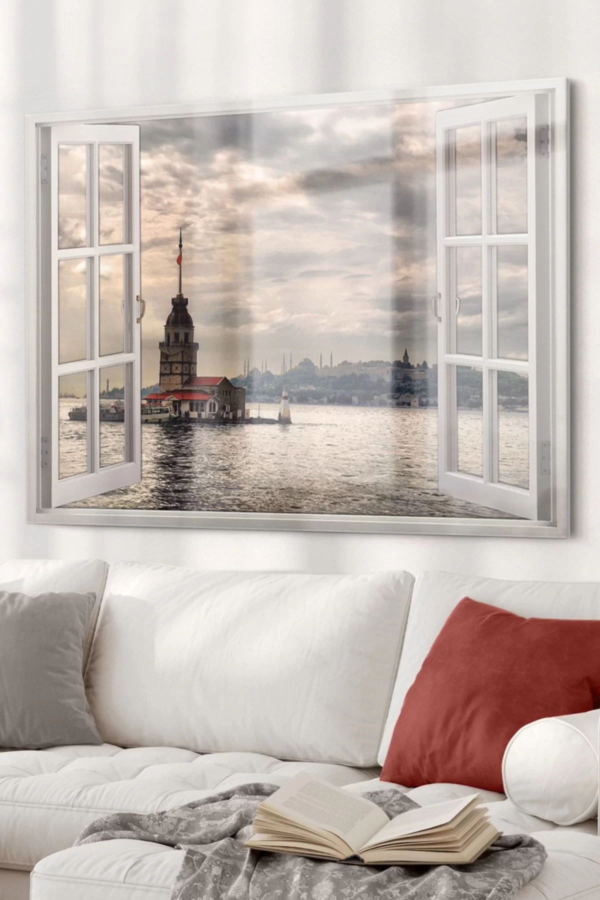 Window And Maiden's Tower | City Themed Glass Painting | 50x70cm