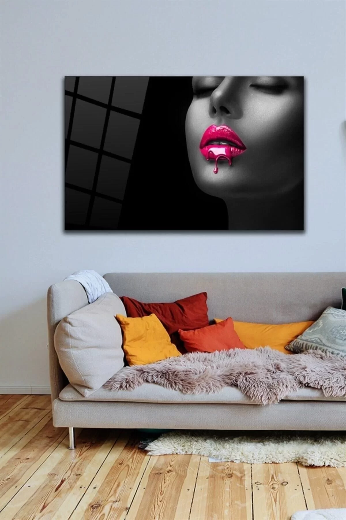 Pink Lips Glass Painting Wall Decoration, Home Decoration, Wall Painting, Home Gift