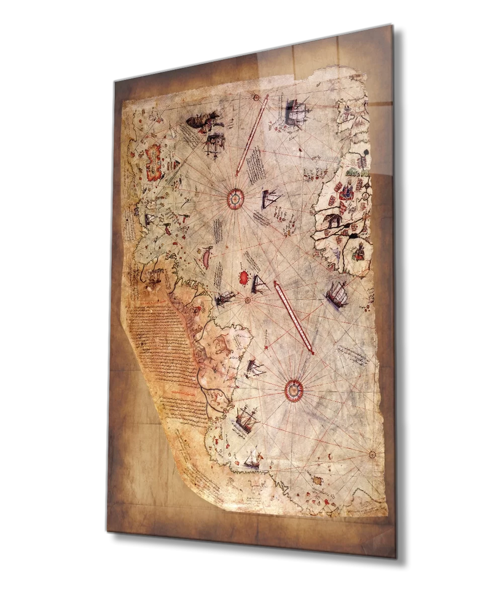 Piri Reis Map Glass Painting, Piri Reis Map