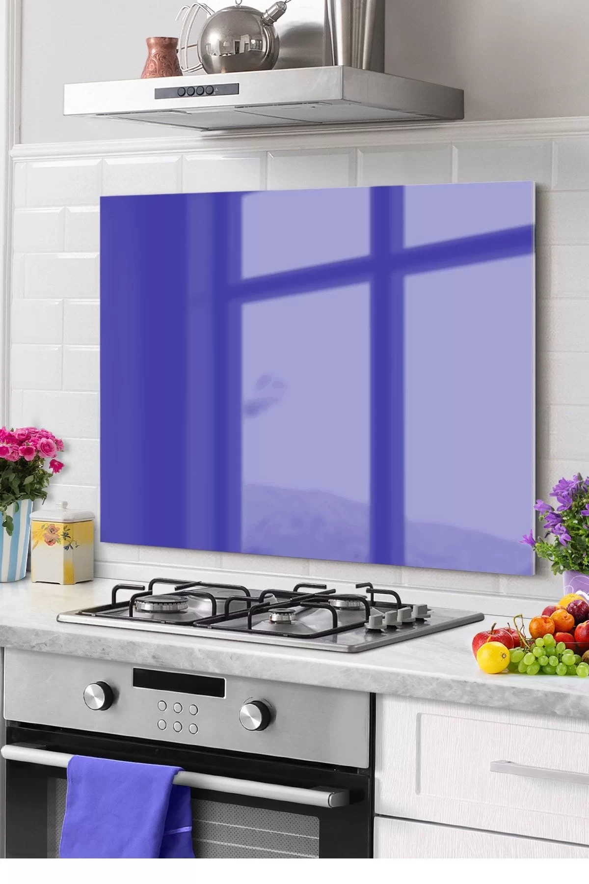 Premium Kitchen Glass Stove Back Protector Countertop Built-in Back Protector | Purple