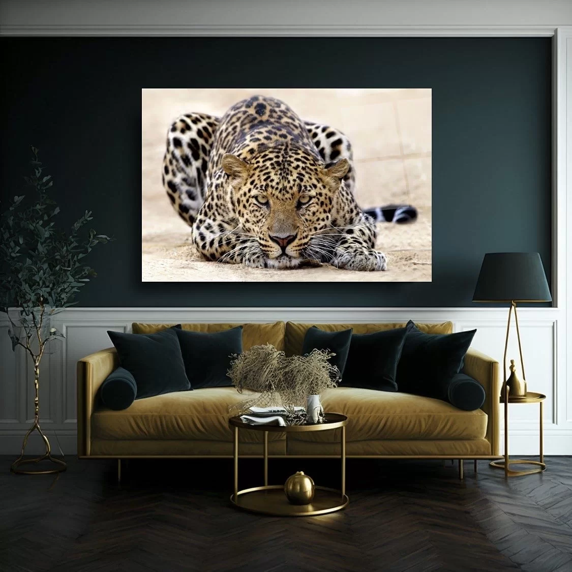 Lurking Leopard Glass Painting