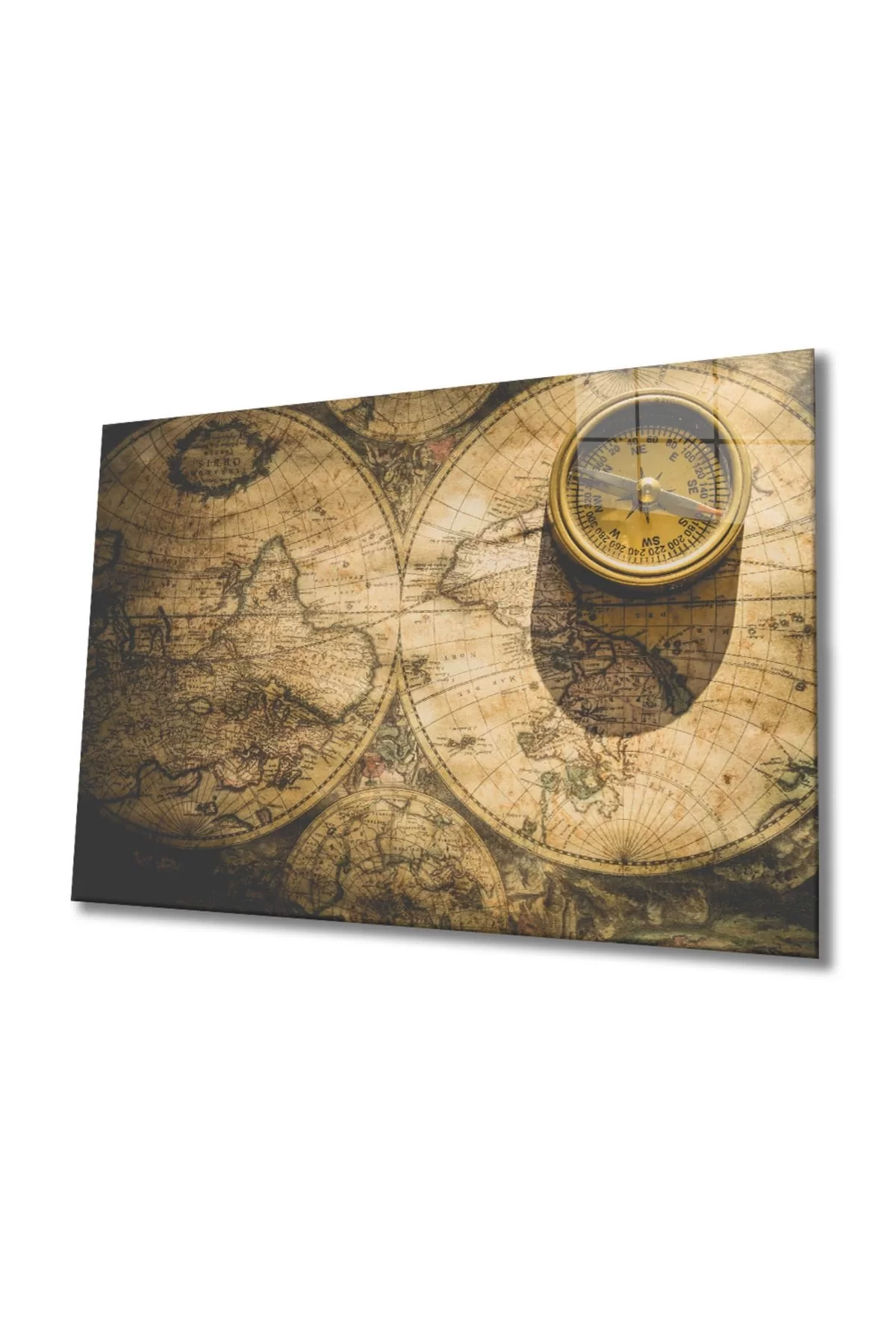 Compass Old Map Glass Painting, Home And Office Wall Decoration,