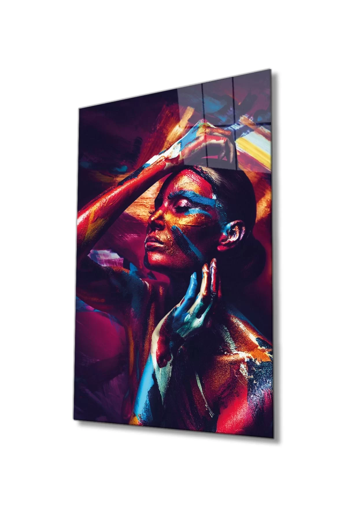 Colorful Glittering Woman Glass Painting, Home and Office Wall Decoration,