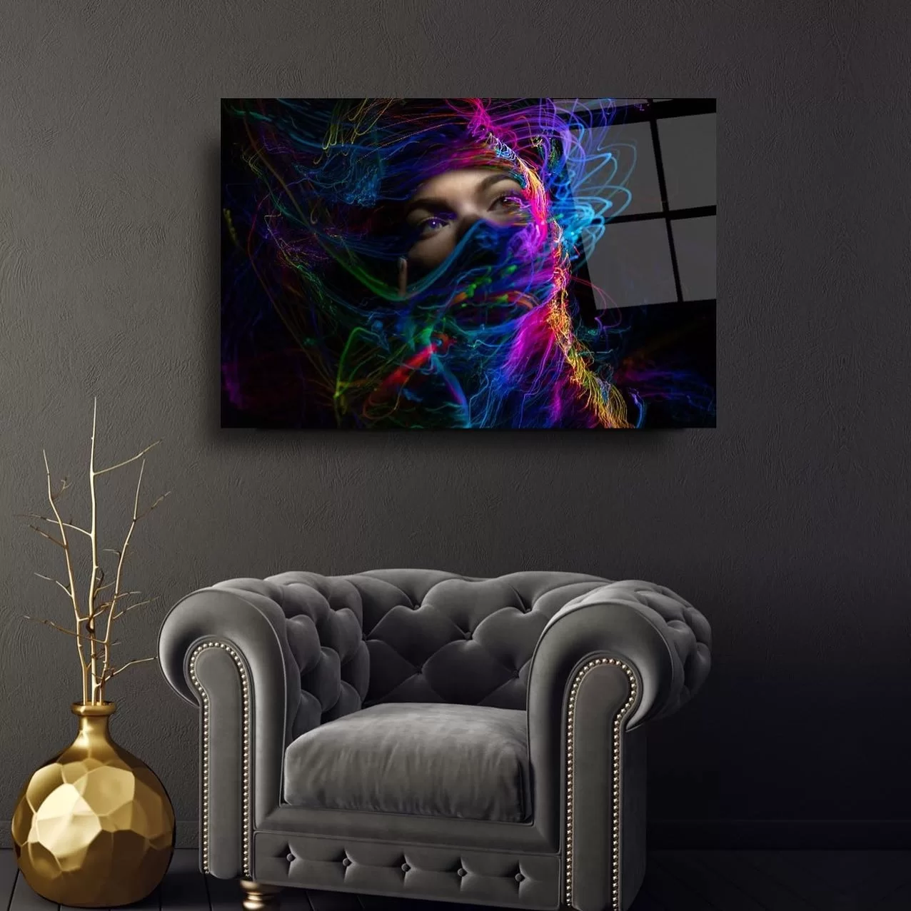 Daydreaming Woman in a Color Circle Artistic Glass Painting