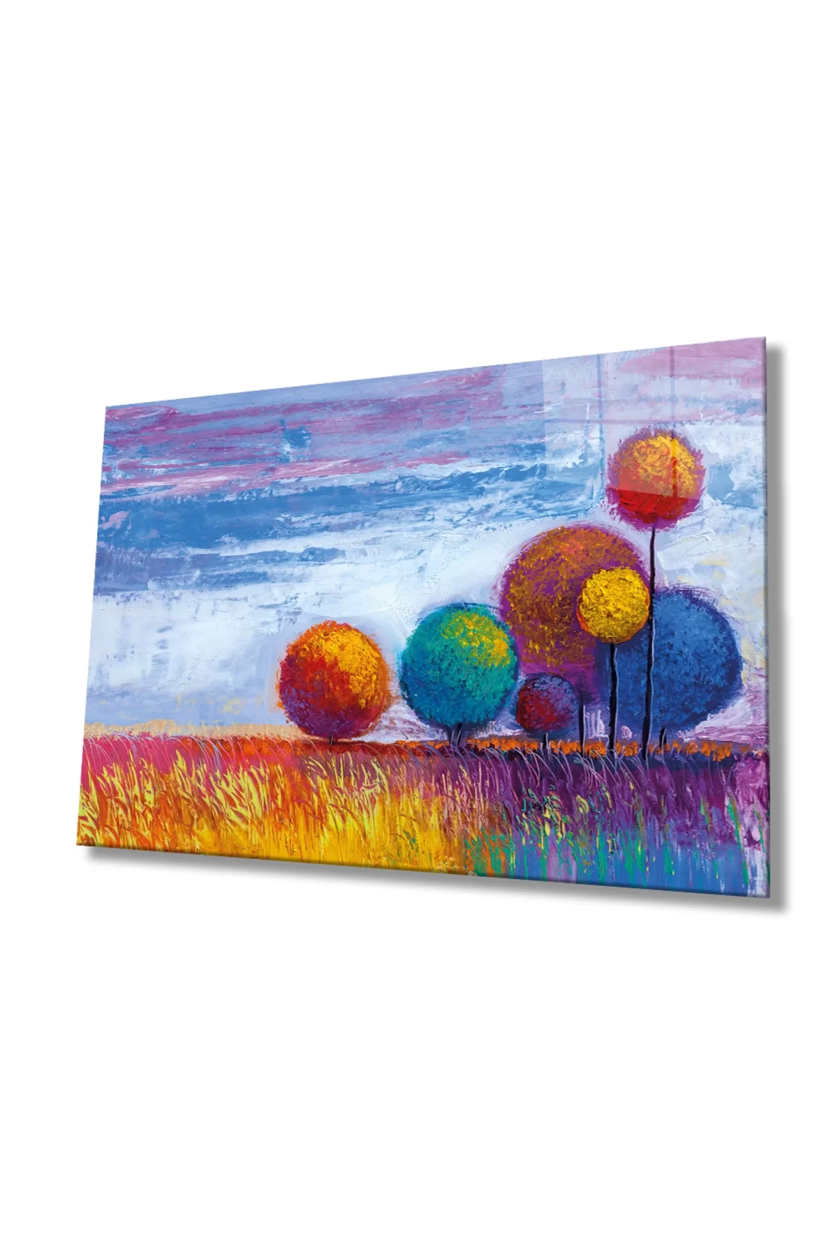 Colorful Trees Nature Glass Painting, Home And Office Wall Decoration,