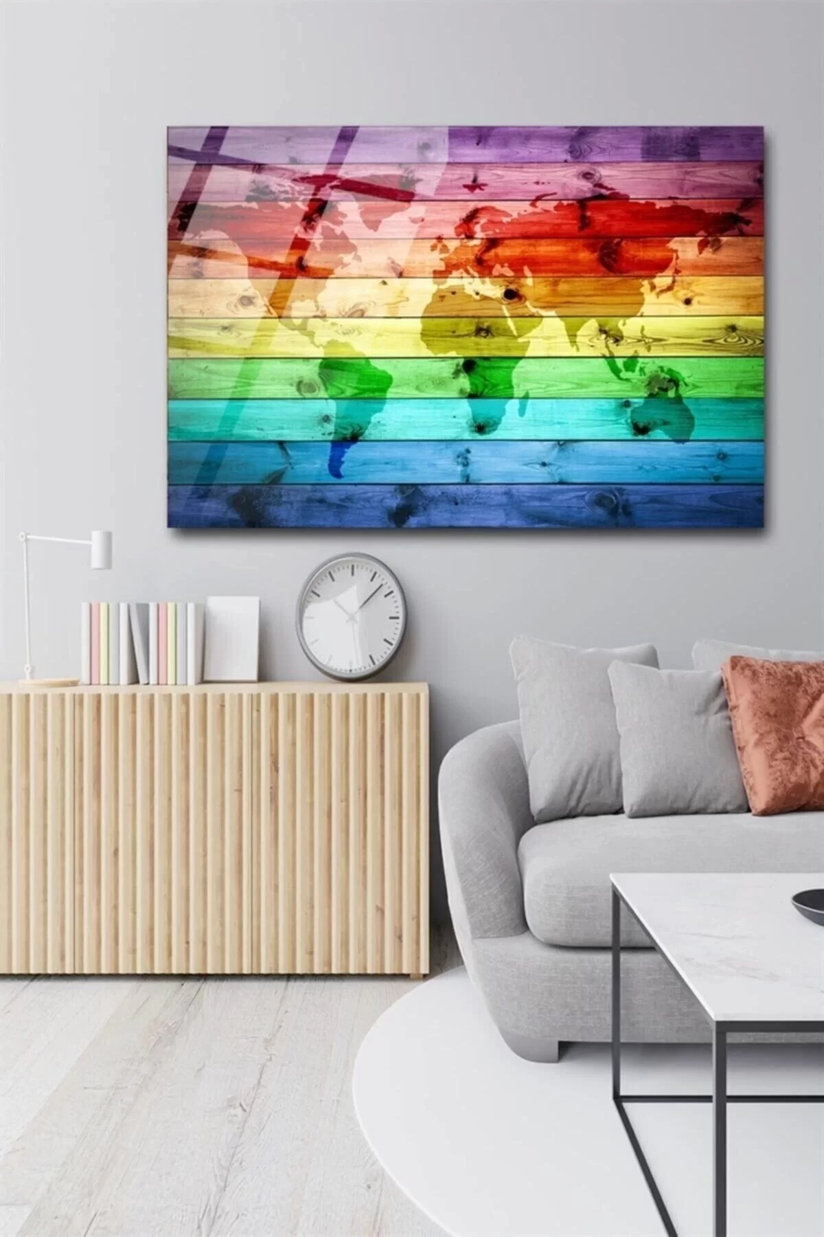 Colorful Wooden Map Glass Painting Wall Decoration