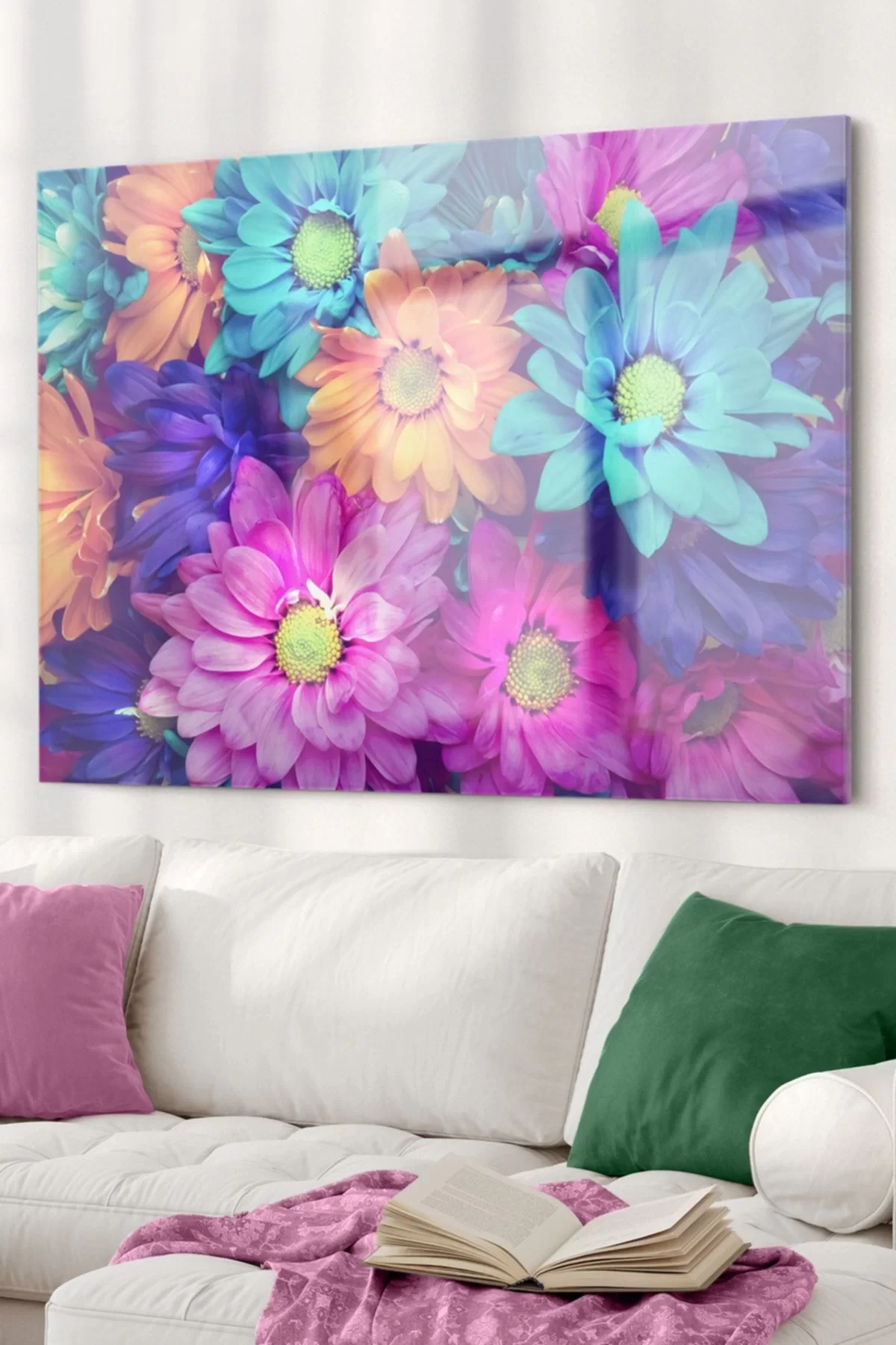 Colorful Flower Garden | Flower Themed Glass Table | 50x70cm