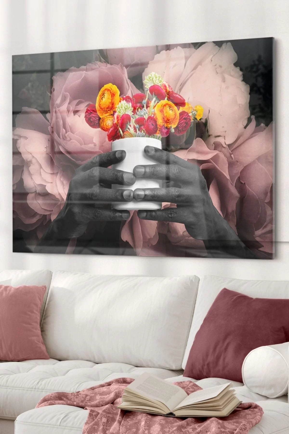 Colorful Flowers And Black Women Black Women | Flower Themed Glass Table | 50x70cm