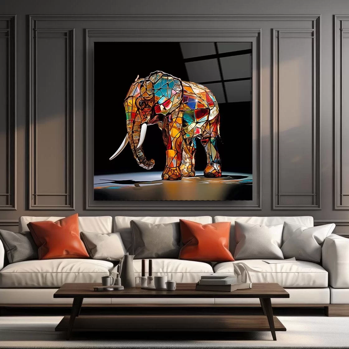 Colorful Elephant Artistic Glass Painting