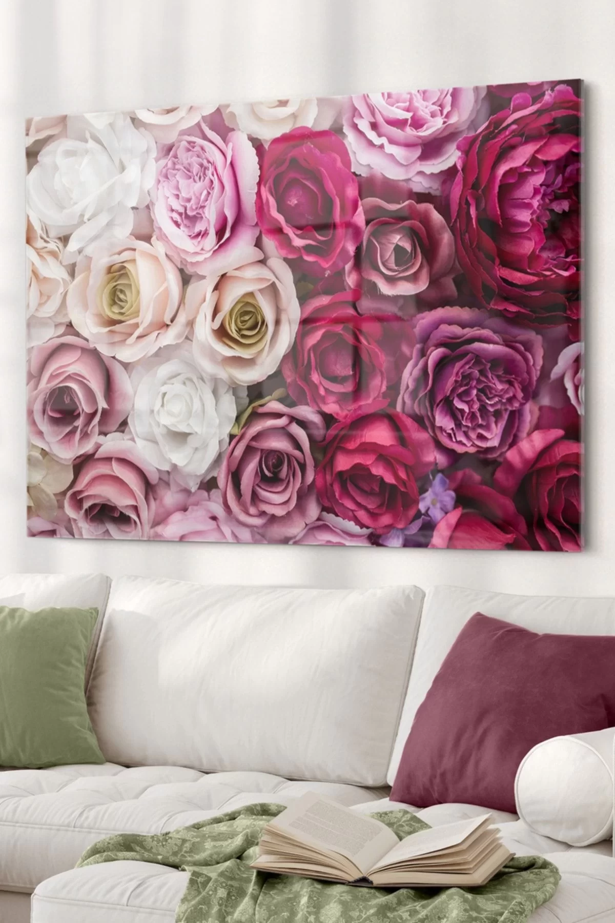 Colorful Roses | Flower Themed Glass Table | 50x70cm