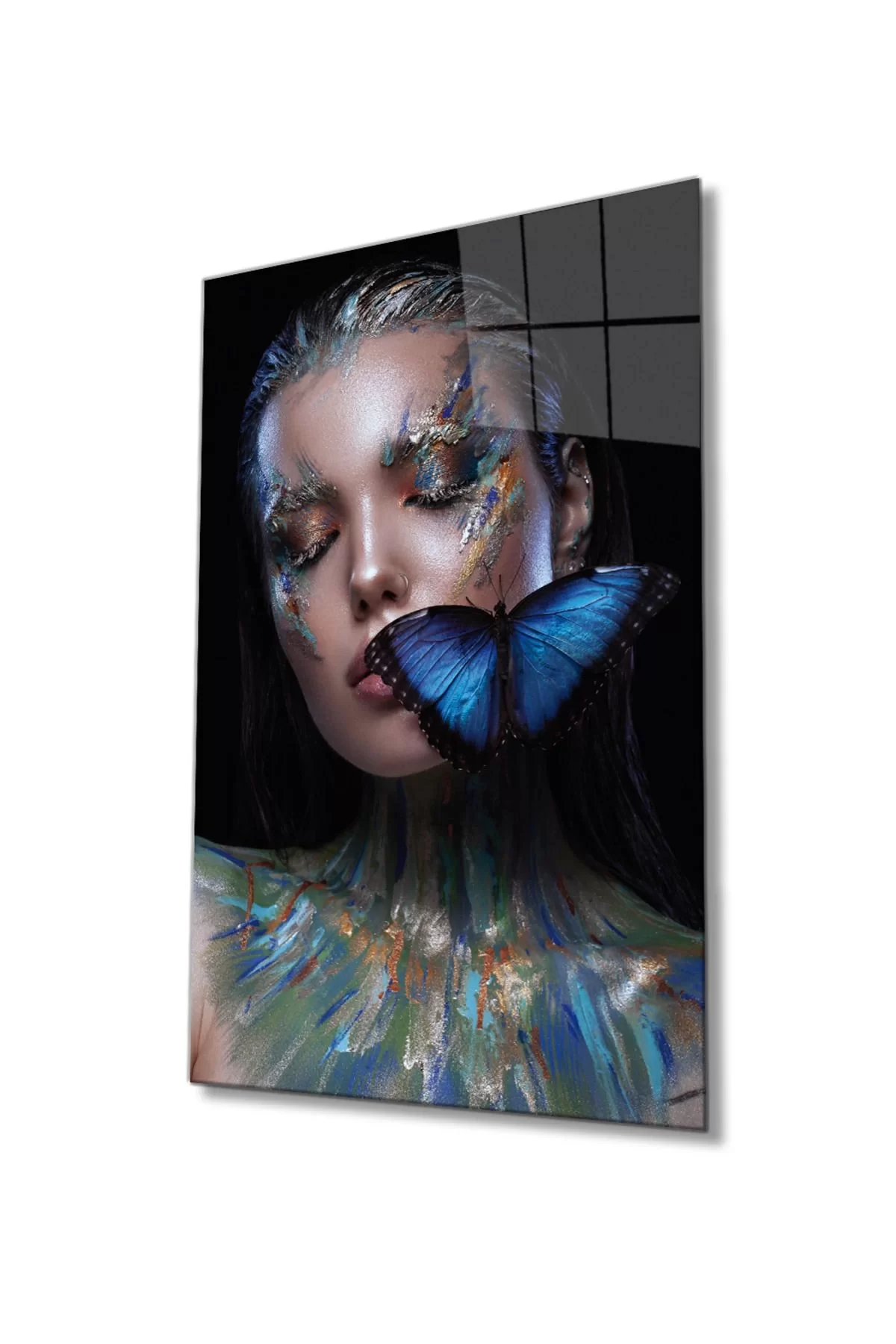 Colorful Woman And Butterfly Glass Painting