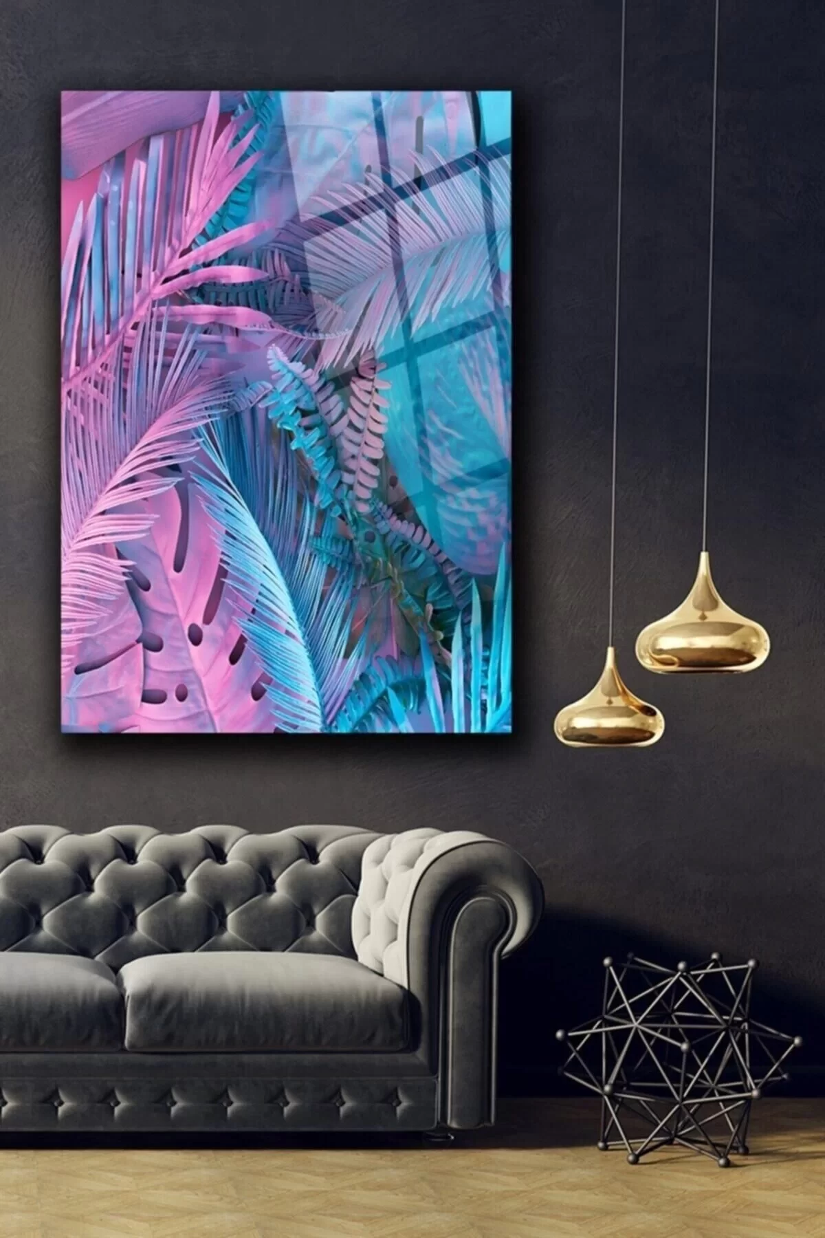 Colorful Tropical Leaves Glass Painting Wall Decoration