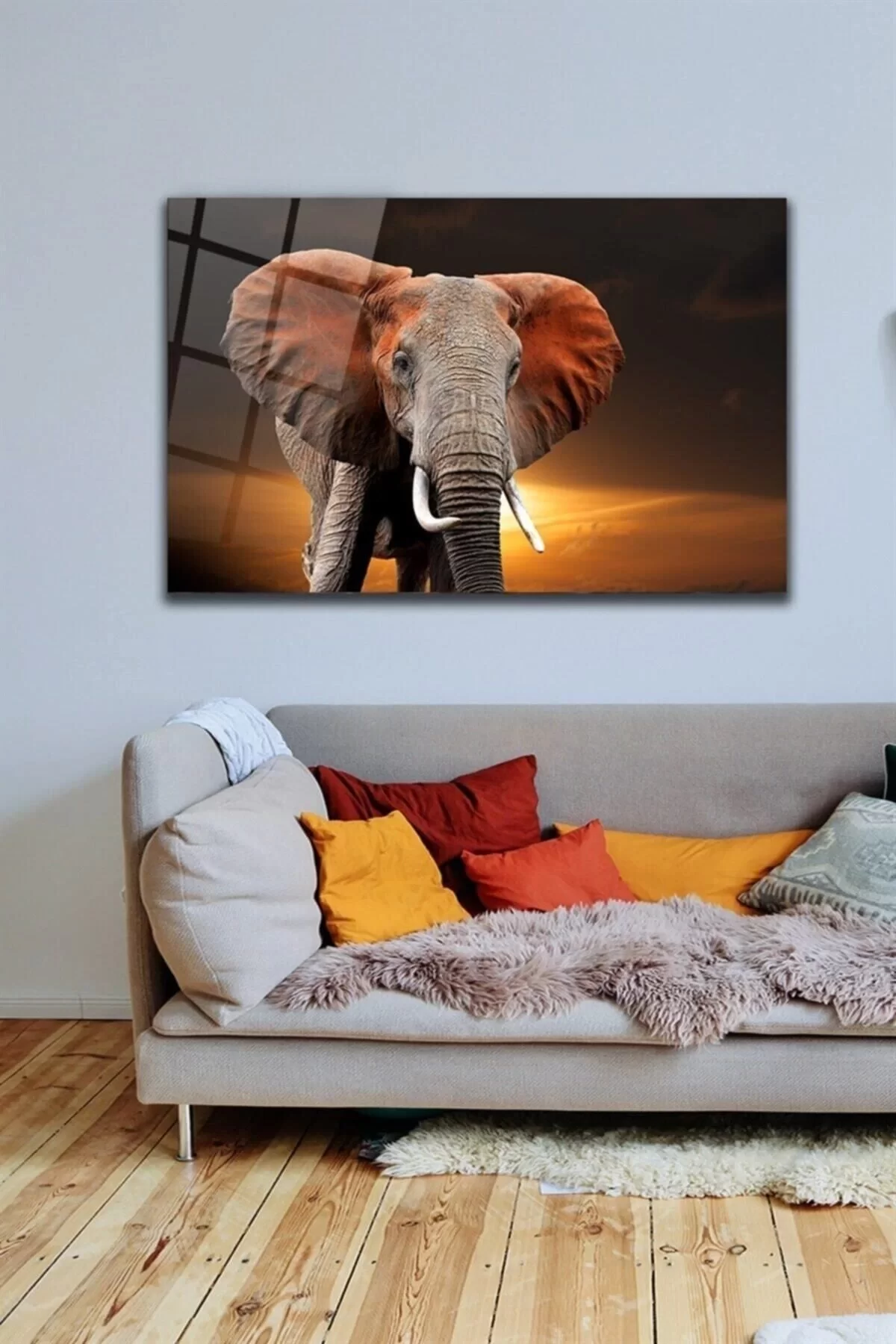 Safari Elephant Glass Painting Wall Decoration