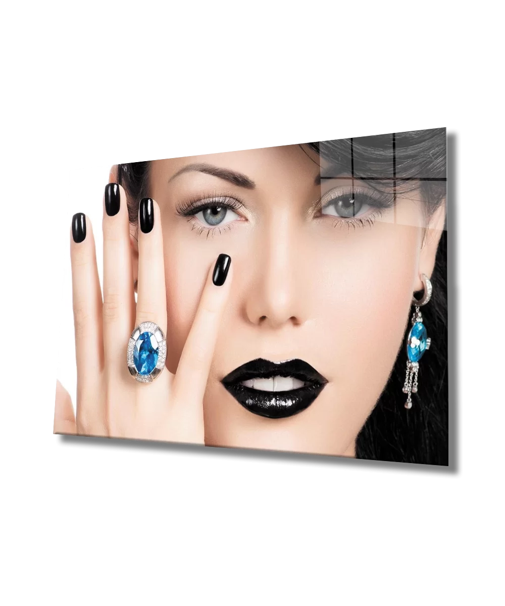 Sapphire Jewelry Woman with Black Nail Polish and Make-up Glass Painting