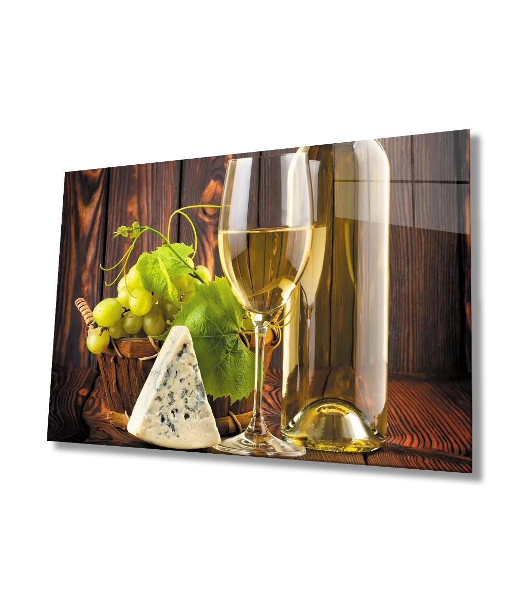 Wine Cheese Grapes Kitchen Glass Table