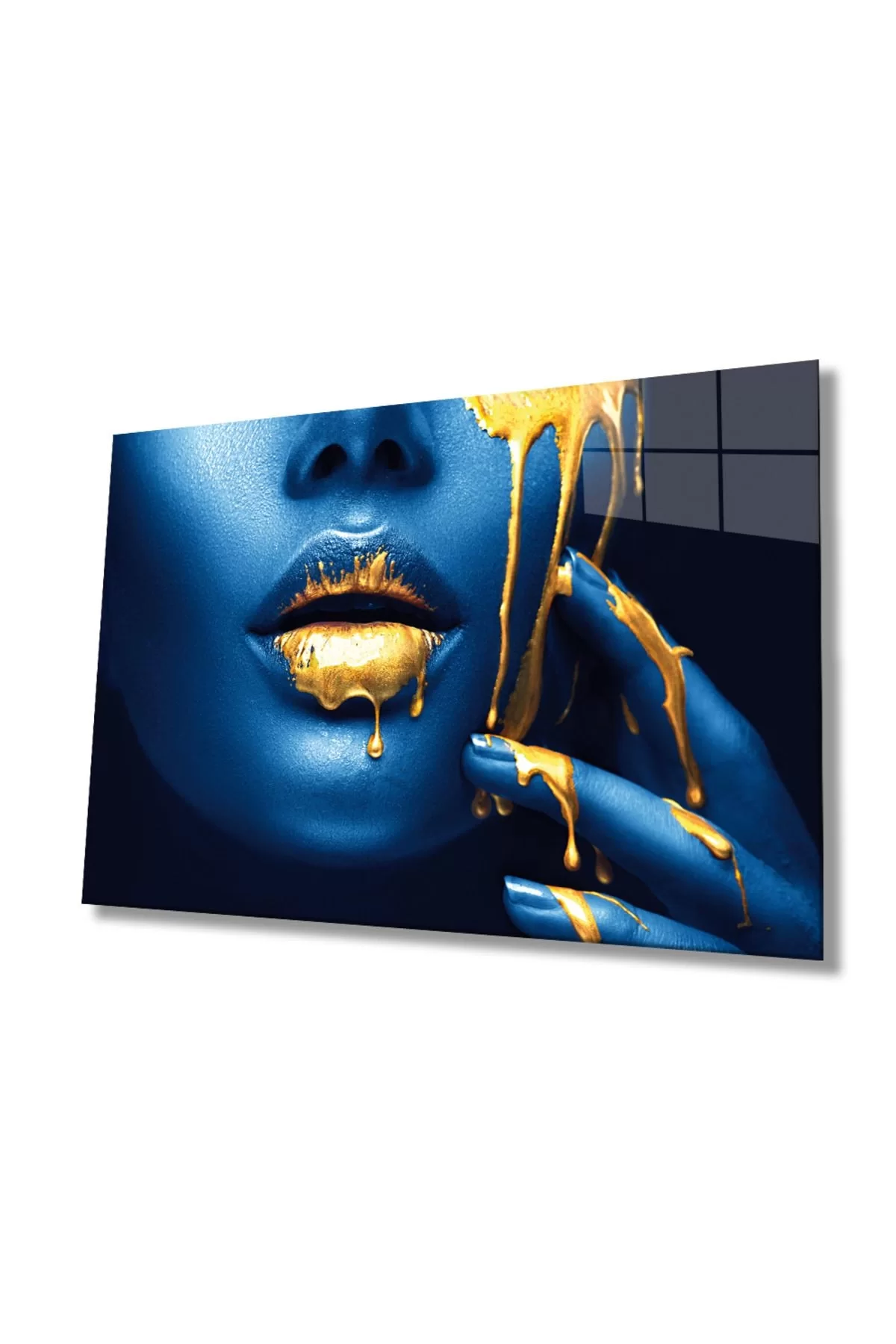 Blue Faced Woman with Yellow Lips Glass Painting