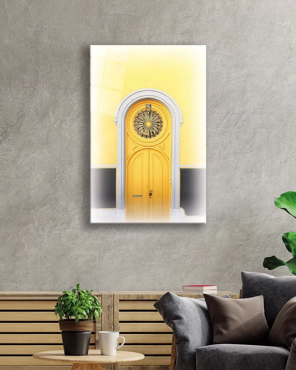 Yellow Old Door Glass Painting Yellow