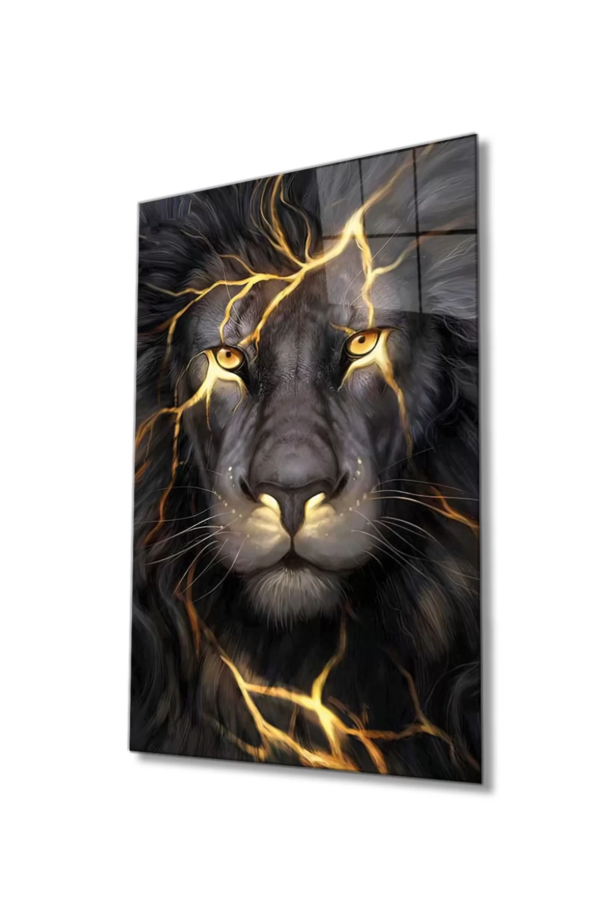 Yellow-Eyed Lion Animal Portrait Glass Painting,