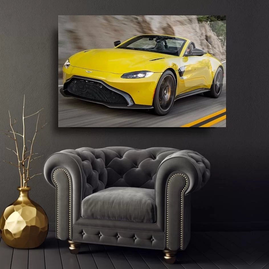 Yellow sports car glass table