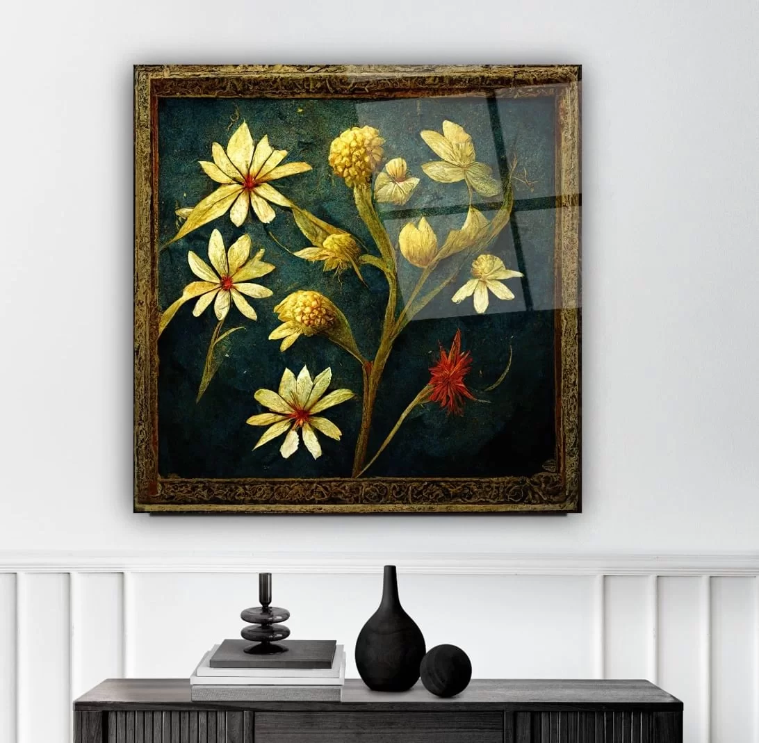 Yellowish Flowers Artistic Glass Painting