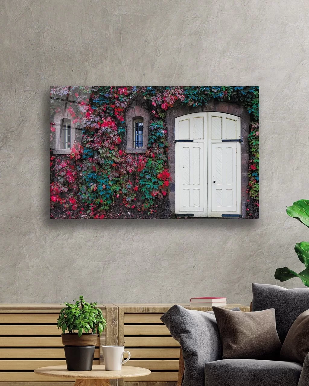 Ivy Wall Wooden Door Glass Painting