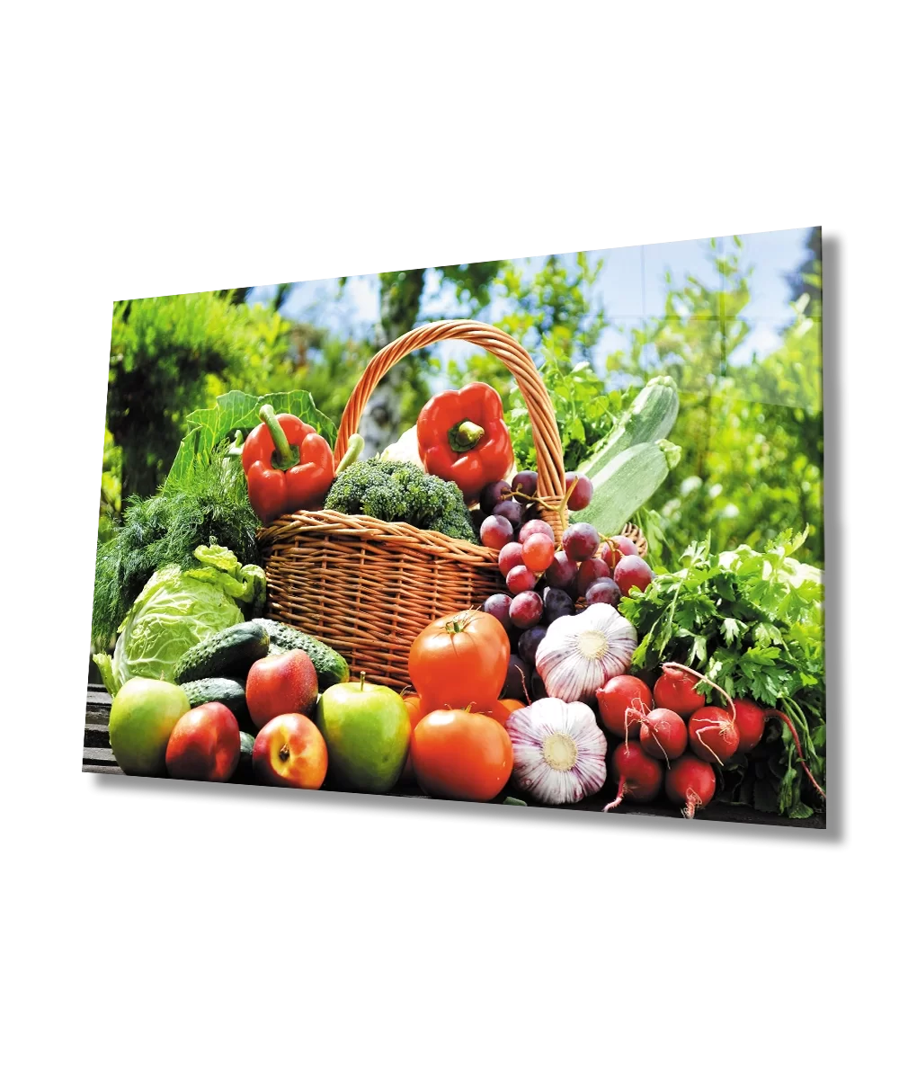 Fruits and Vegetables in a Basket Glass Table