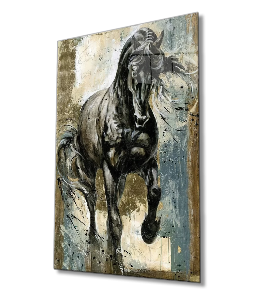 Black Horse Glass Painting, Black Horse