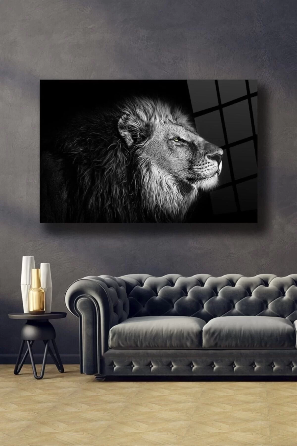 Black and White Lion Glass Painting Wall Decoration