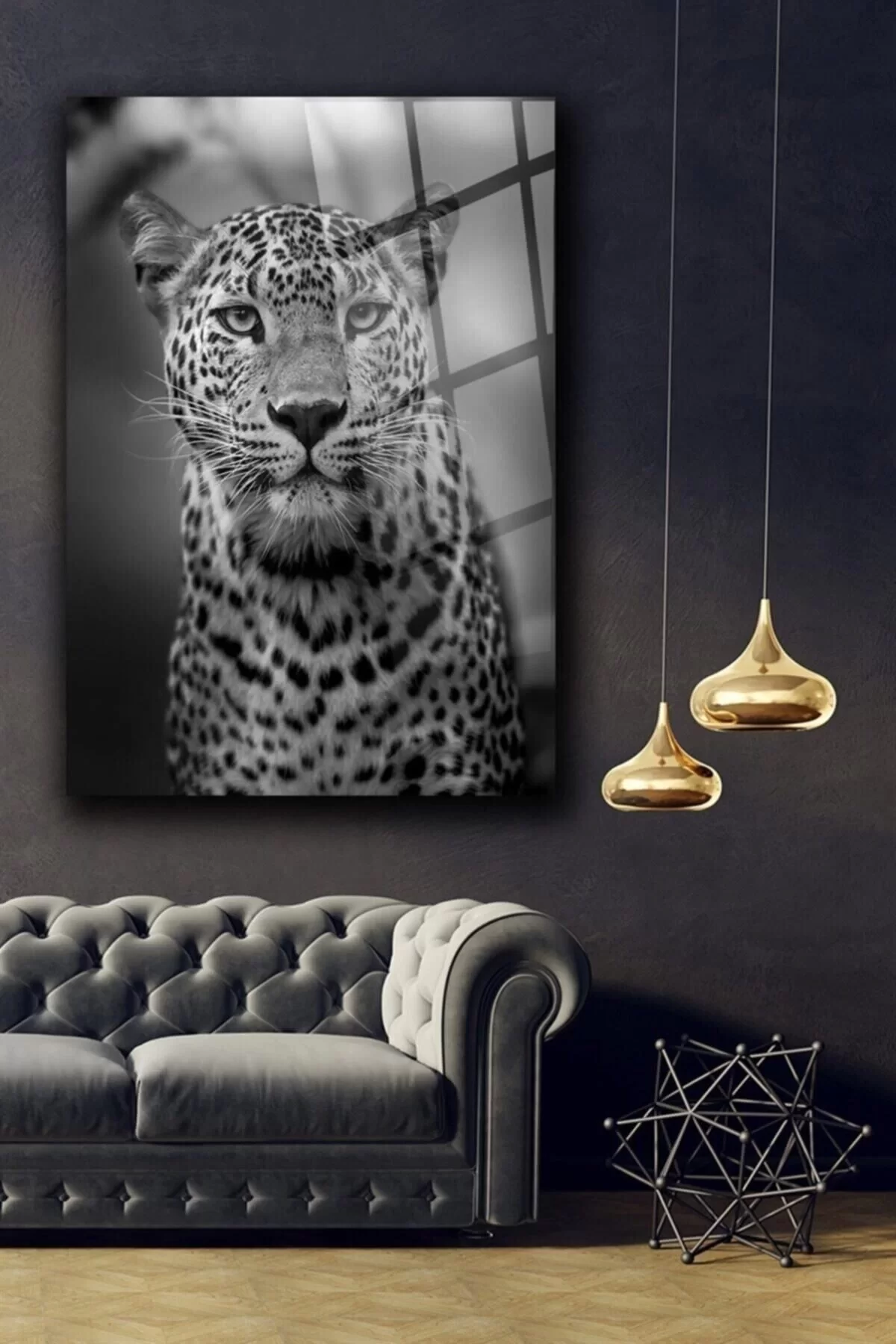 Black and White Cheetah Glass Painting Wall Decoration