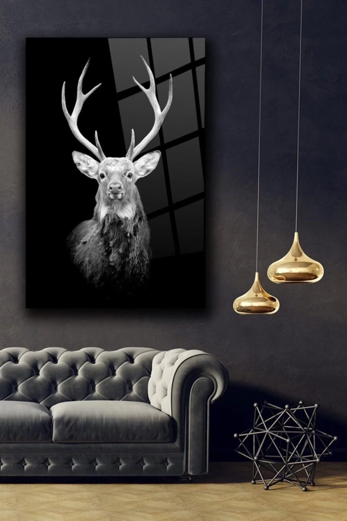 Black and White Deer Glass Painting Wall Decoration