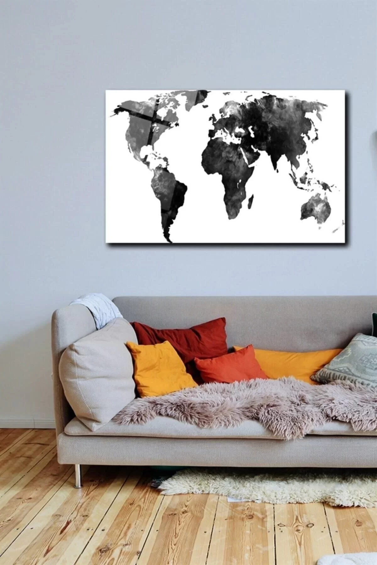 Black and White Map Glass Painting Wall Decoration