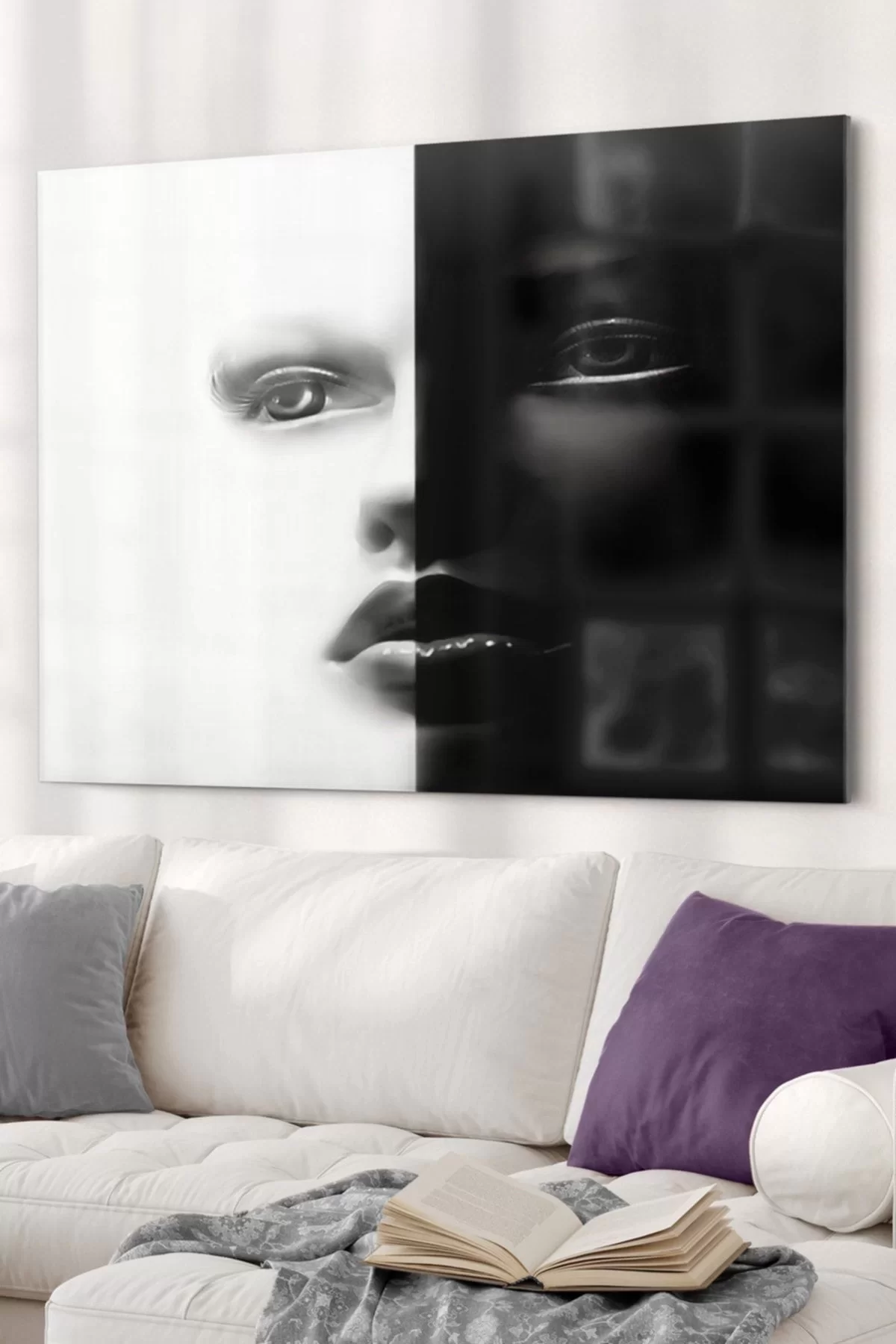 Black and White Woman Silhouette | Abstract Themed Glass Painting| 50x70cm