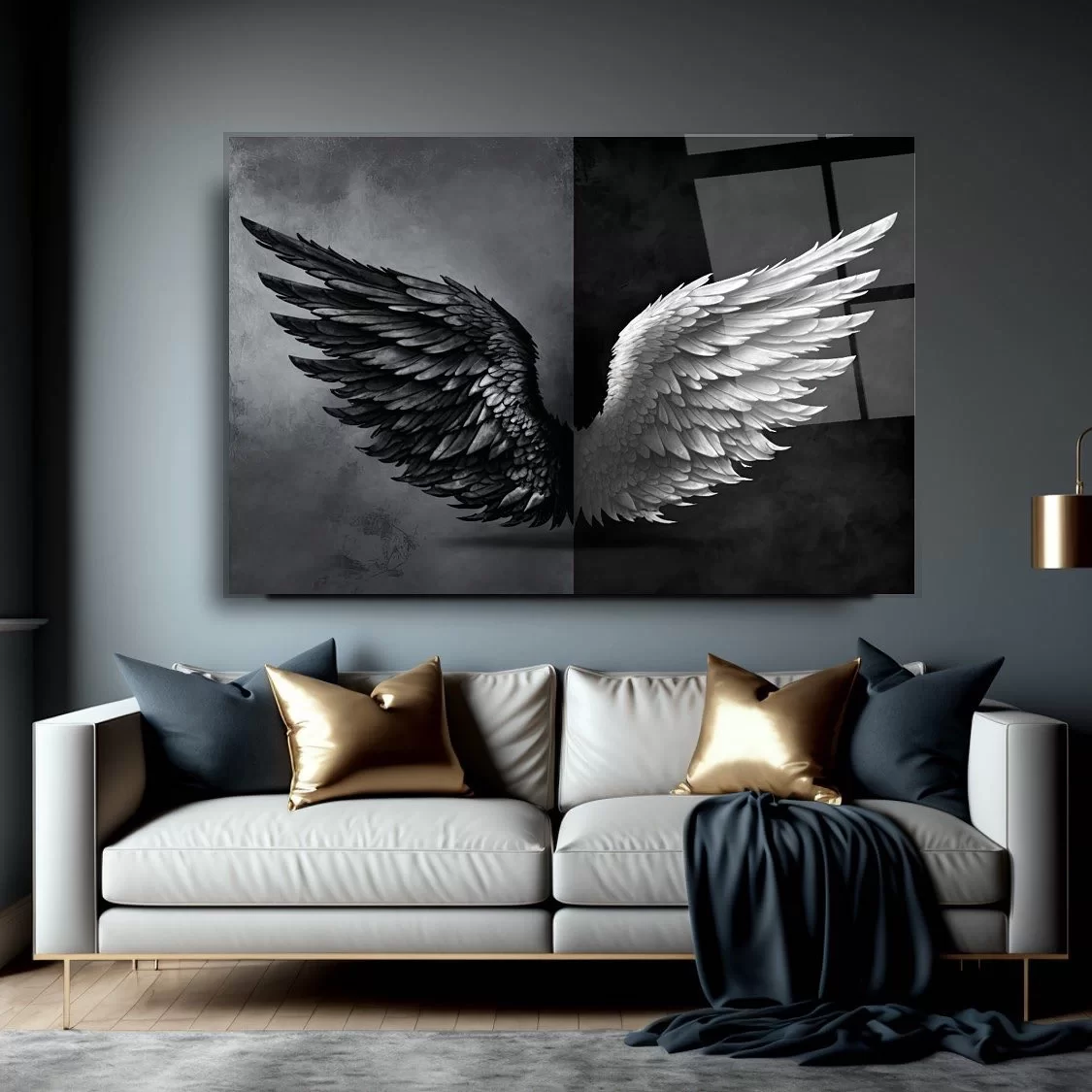 Black and White Wing Artistic Glass Painting