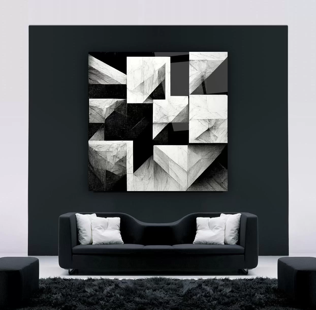 Black and White Artistic Glass Painting